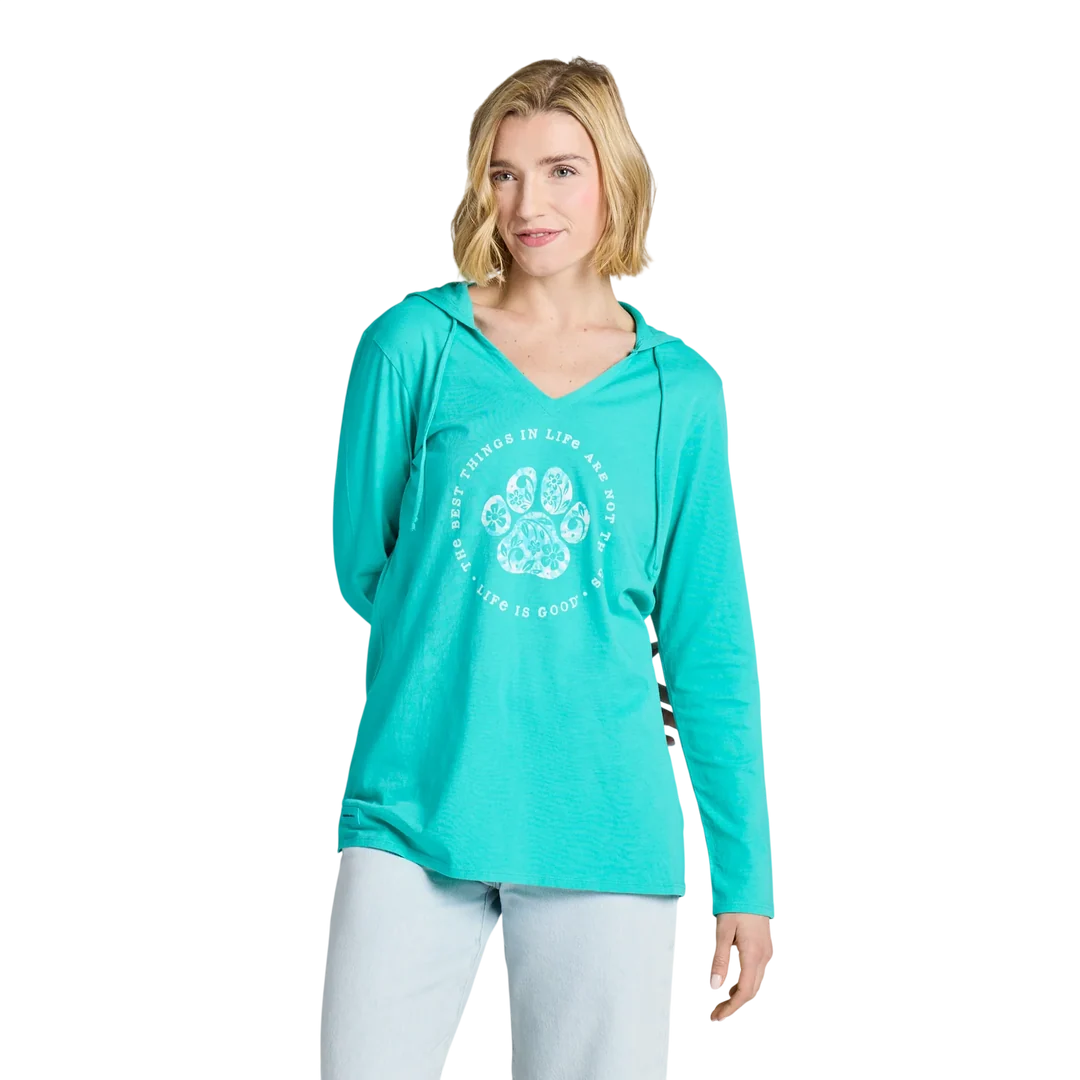 Life is Good W Hooded Crusher Best Things Floral Paw TURQUOISE GREEN