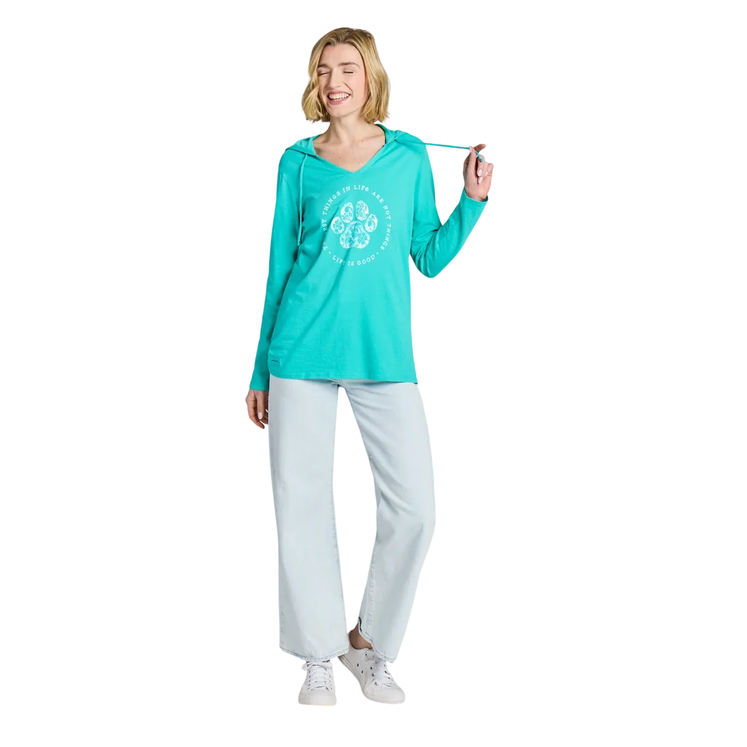 Life is Good W Hooded Crusher Best Things Floral Paw TURQUOISE GREEN