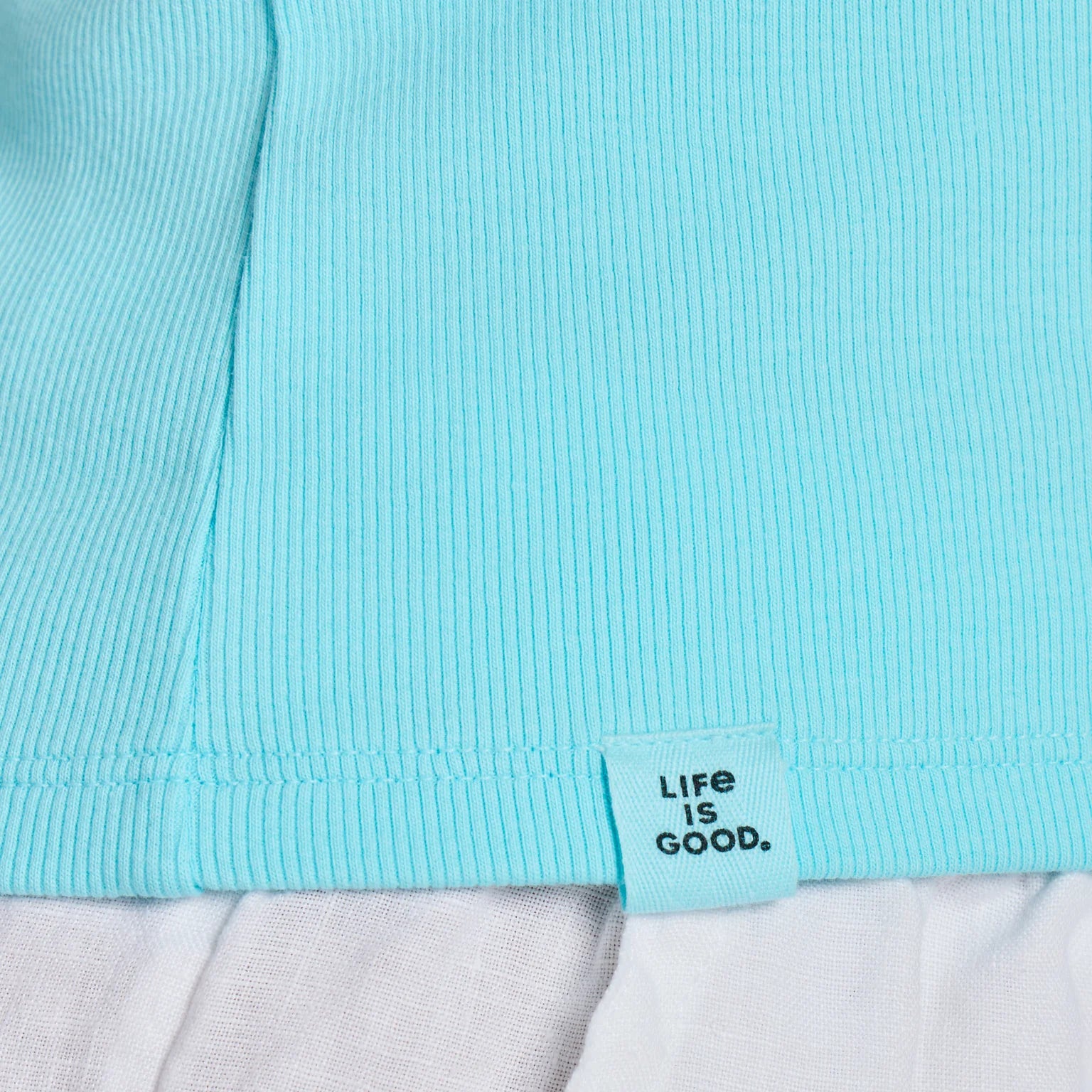 Life is Good W Embroidered Flower Duo Fitted Rib Tank AQUA BLUE