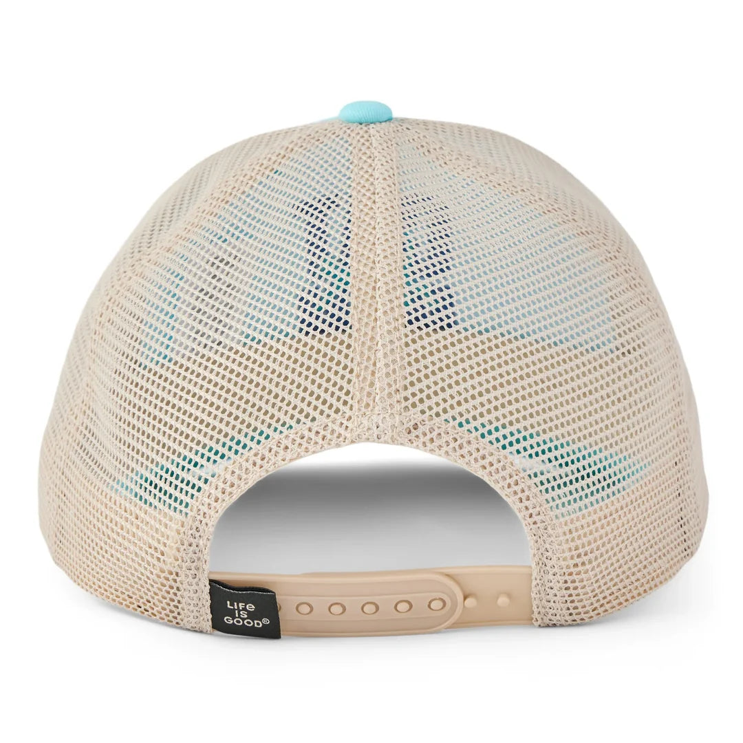 Life is Good Trucker Cat Mom Stack AQUA BLUE front