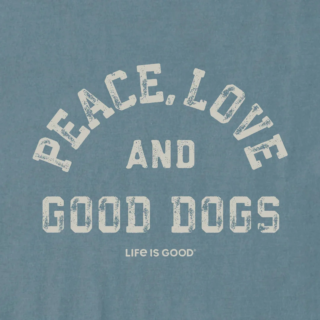 Life is Good W SS Boxy Tee Peace Love and Good Dogs SLATE BLUE