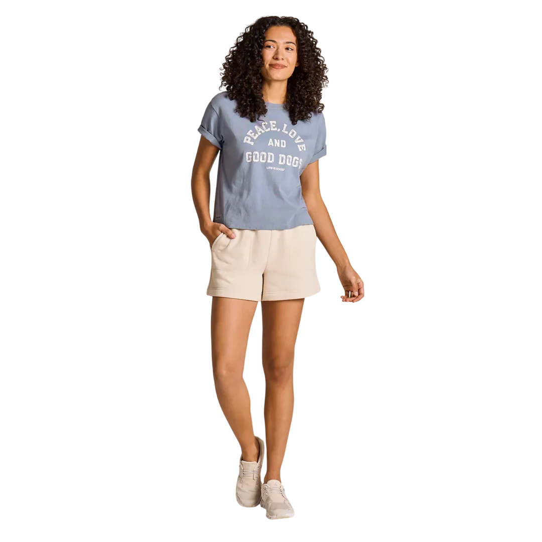 Life is Good W SS Boxy Tee Peace Love and Good Dogs SLATE BLUE
