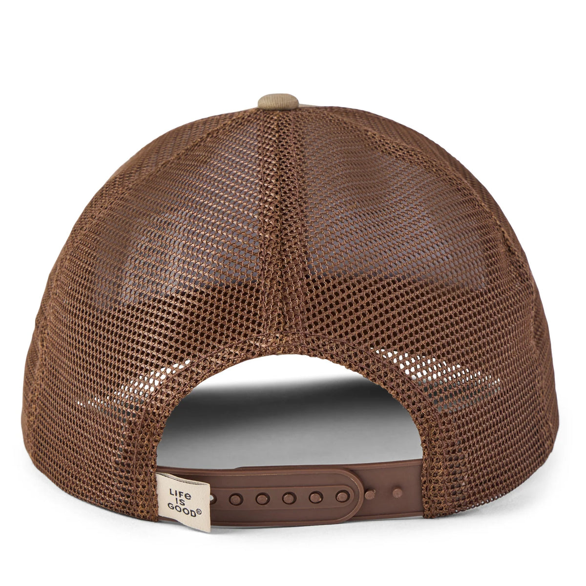Life Is Good Trucker Rope Hat Less Talk MUSHROOM BROWN