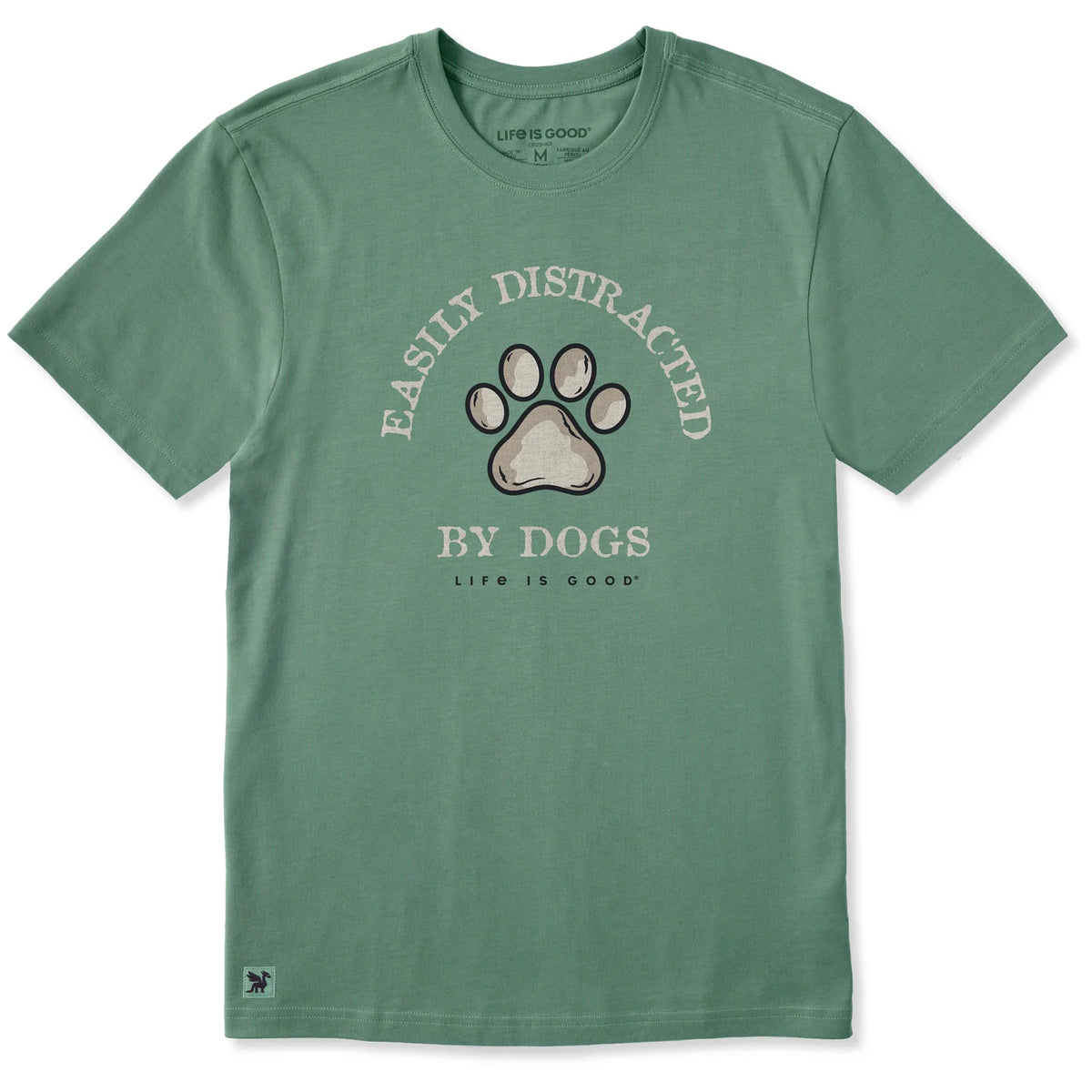 Life is Good M SS Crusher Easily Distracted Dogs Paw Tee GRANITE GREEN