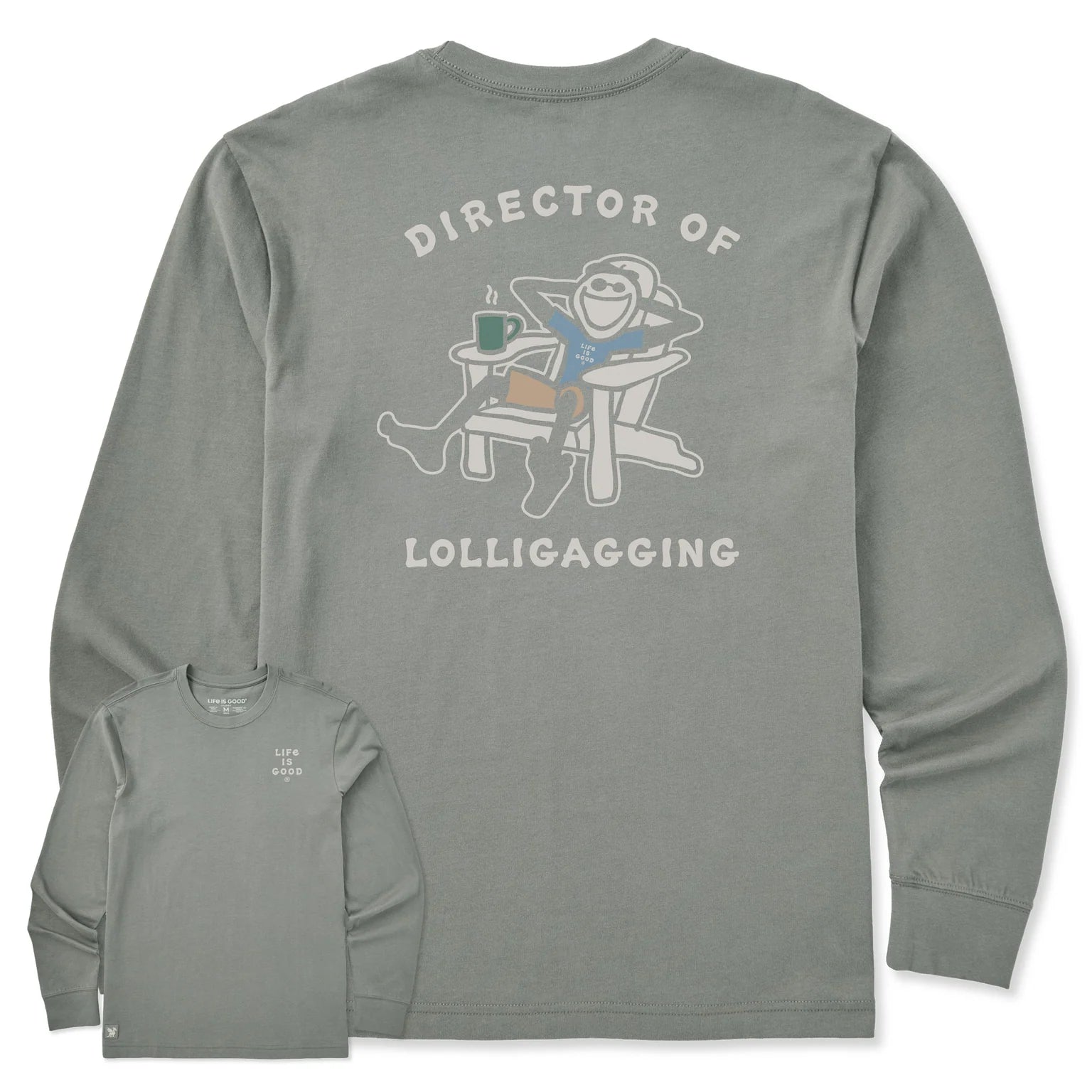 Life is Good M LS Crusher Director of Lolligagging Tee IRON GRAY
