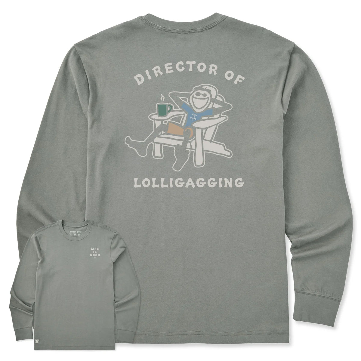Life is Good M LS Crusher Director of Lolligagging Tee IRON GRAY