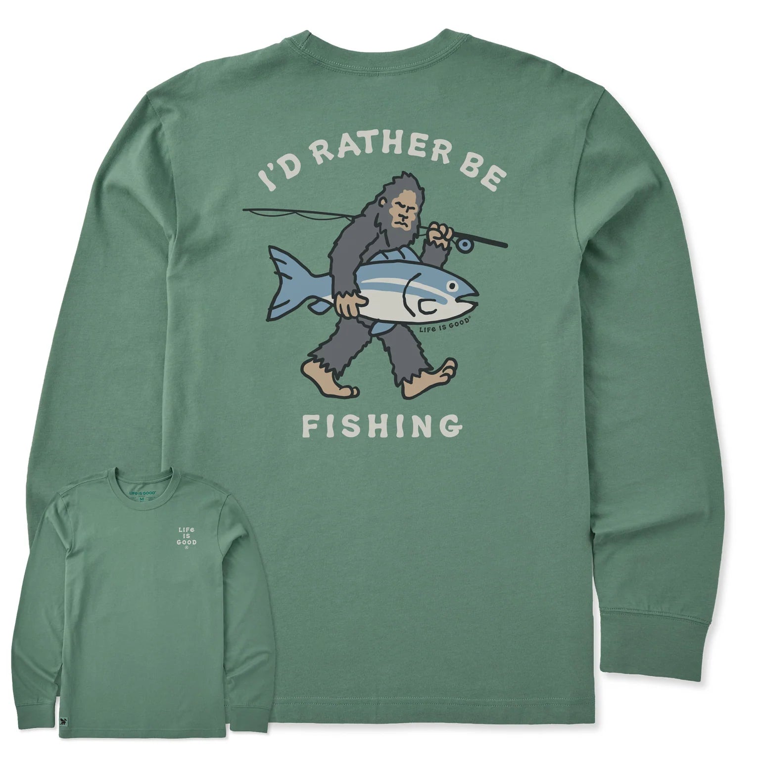 Life is Good M LS Crusher I'd Rather Be Fishing Tee GRANITE GREEN