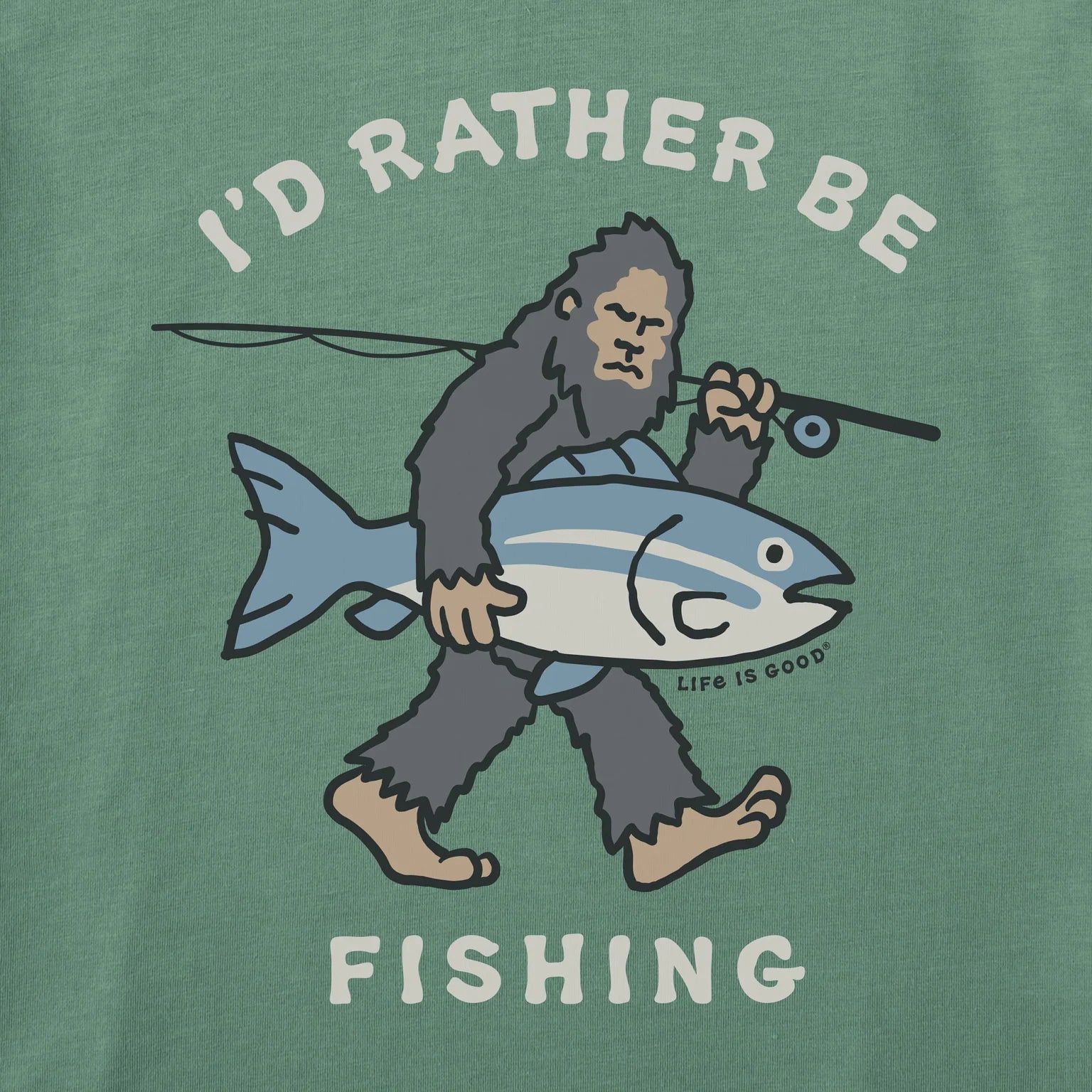 Life is Good M LS Crusher I'd Rather Be Fishing Tee GRANITE GREEN