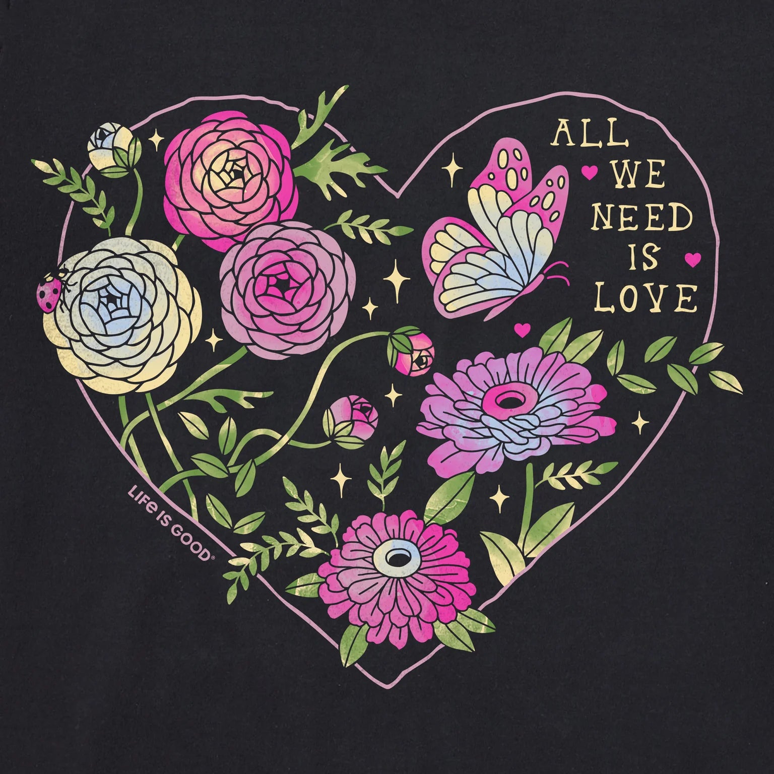 Life Is Good W Crusher Lite All We Need is Love & Blooms FADED BLACK
