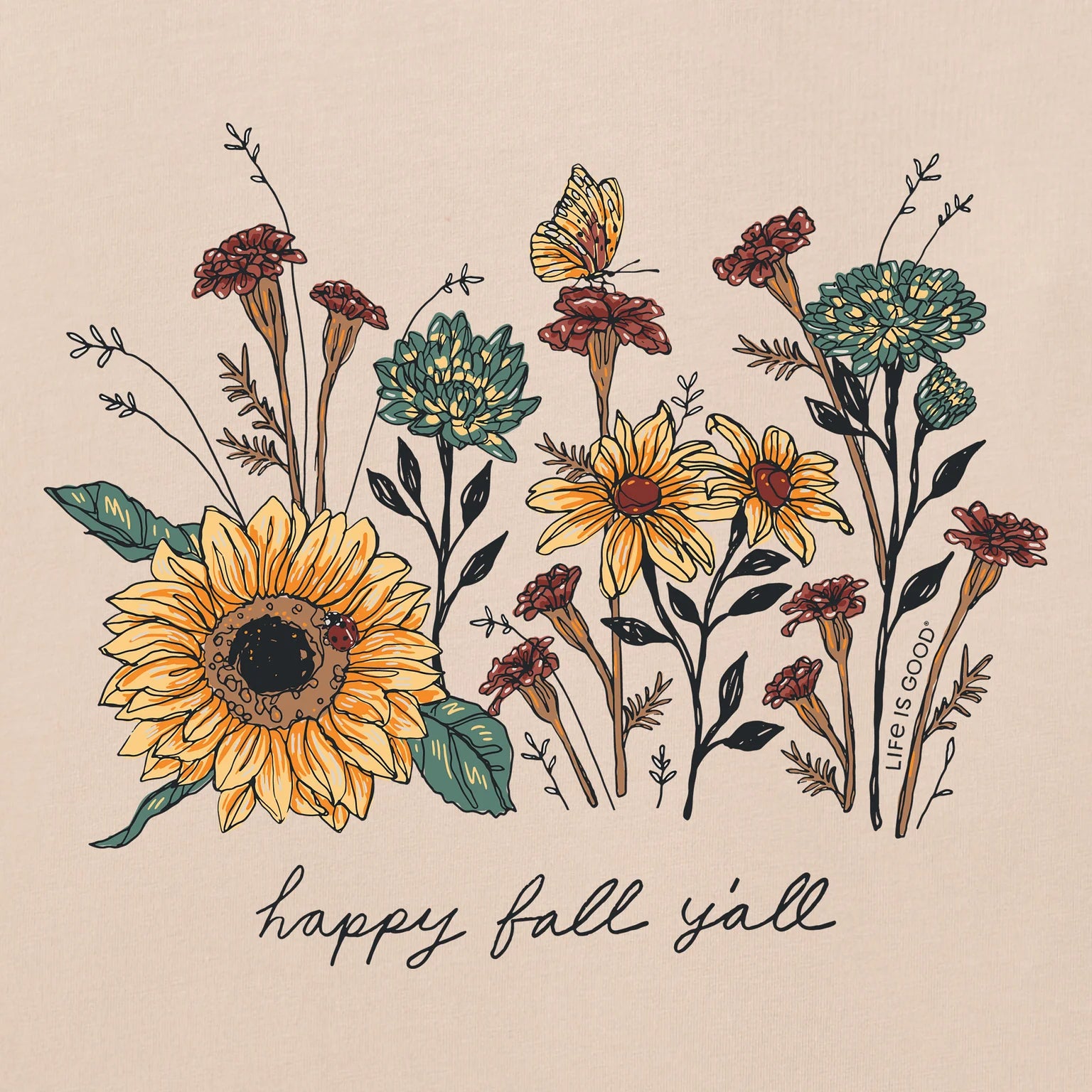 Life Is Good W SS Crusher Happy Fall Wildflower Tee BIRCH WHITE