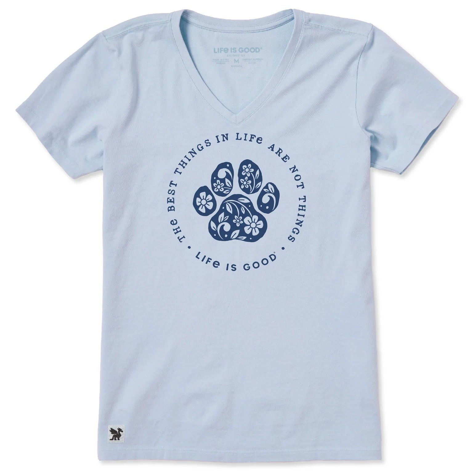 Life Is Good W SS Crusher Vee Best Things in Life Floral Paws Vee GLACIER BLUE