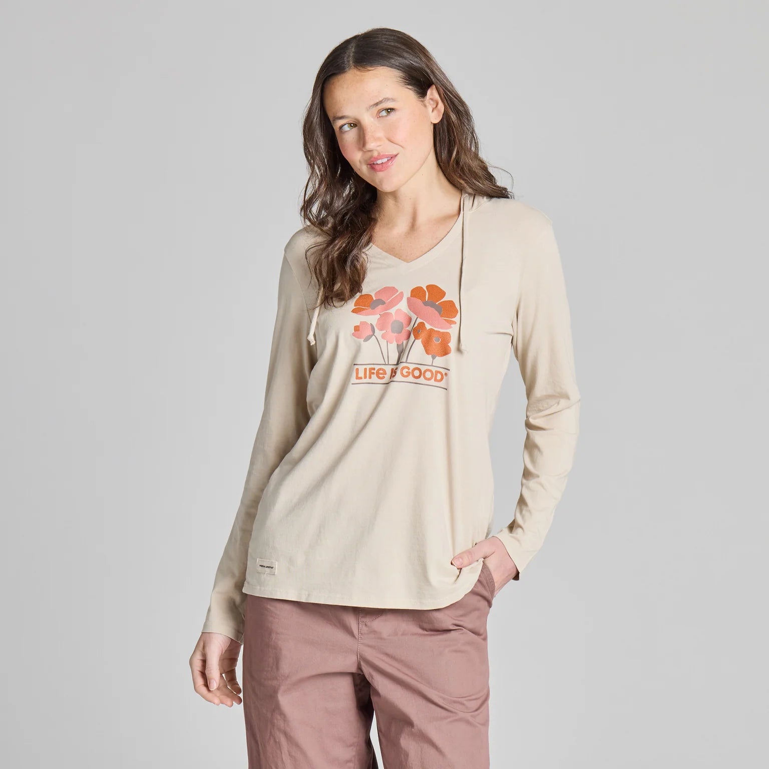 Life is Good W Hooded Crusher Lite Poppy Field Tee BIRCH WHITE