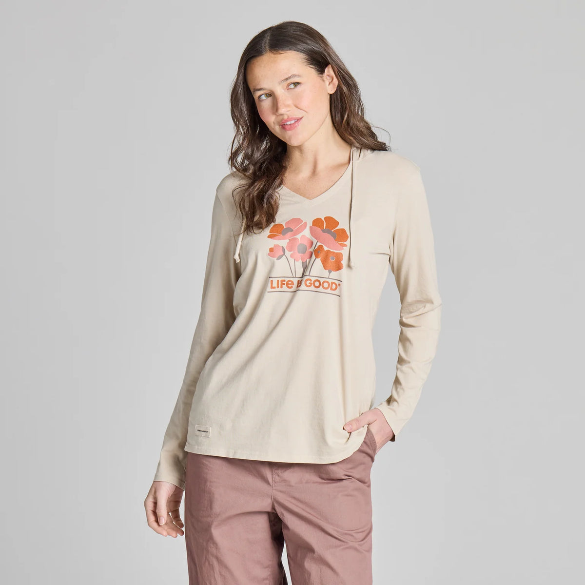 Life is Good W Hooded Crusher Lite Poppy Field Tee BIRCH WHITE