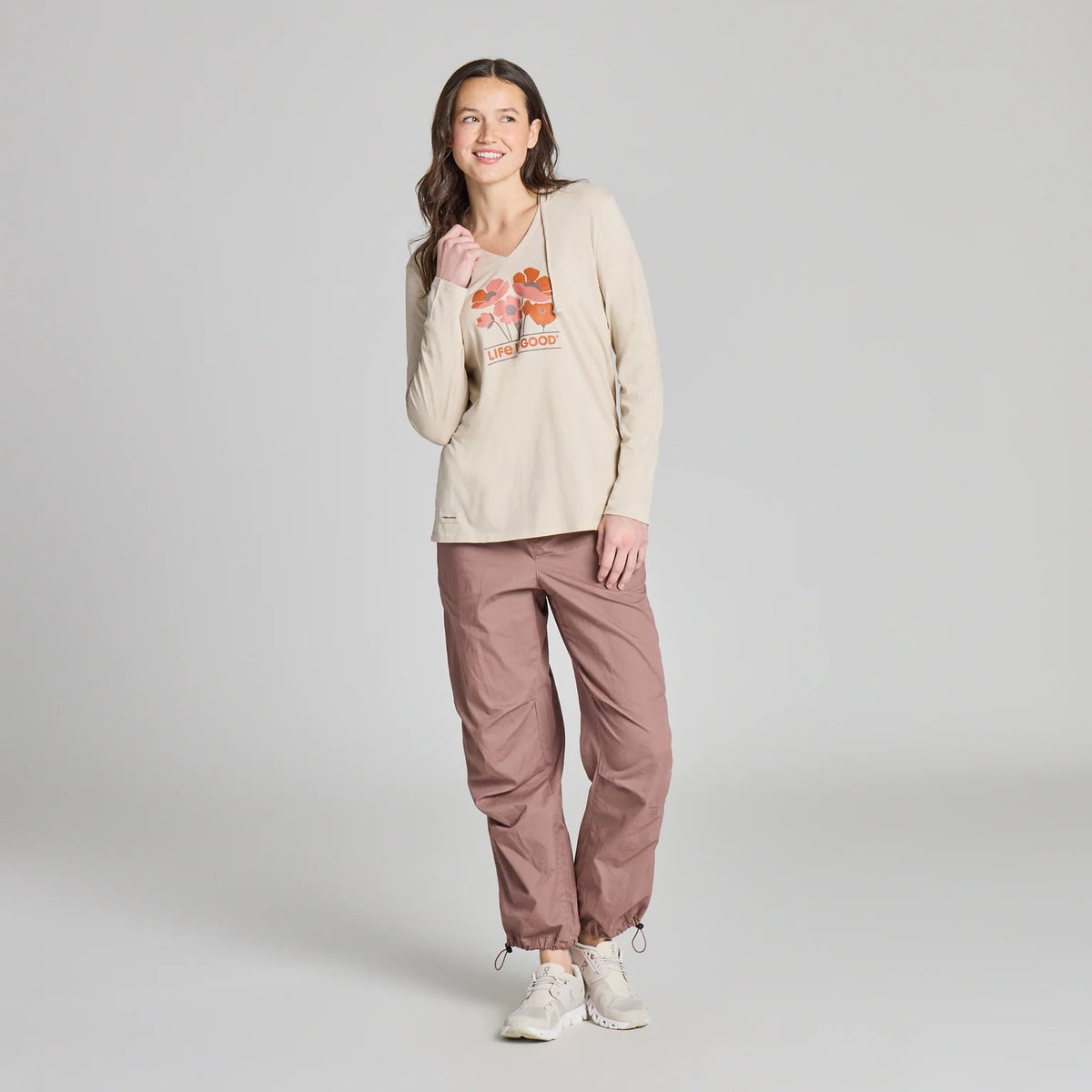 Life is Good W Hooded Crusher Lite Poppy Field Tee BIRCH WHITE