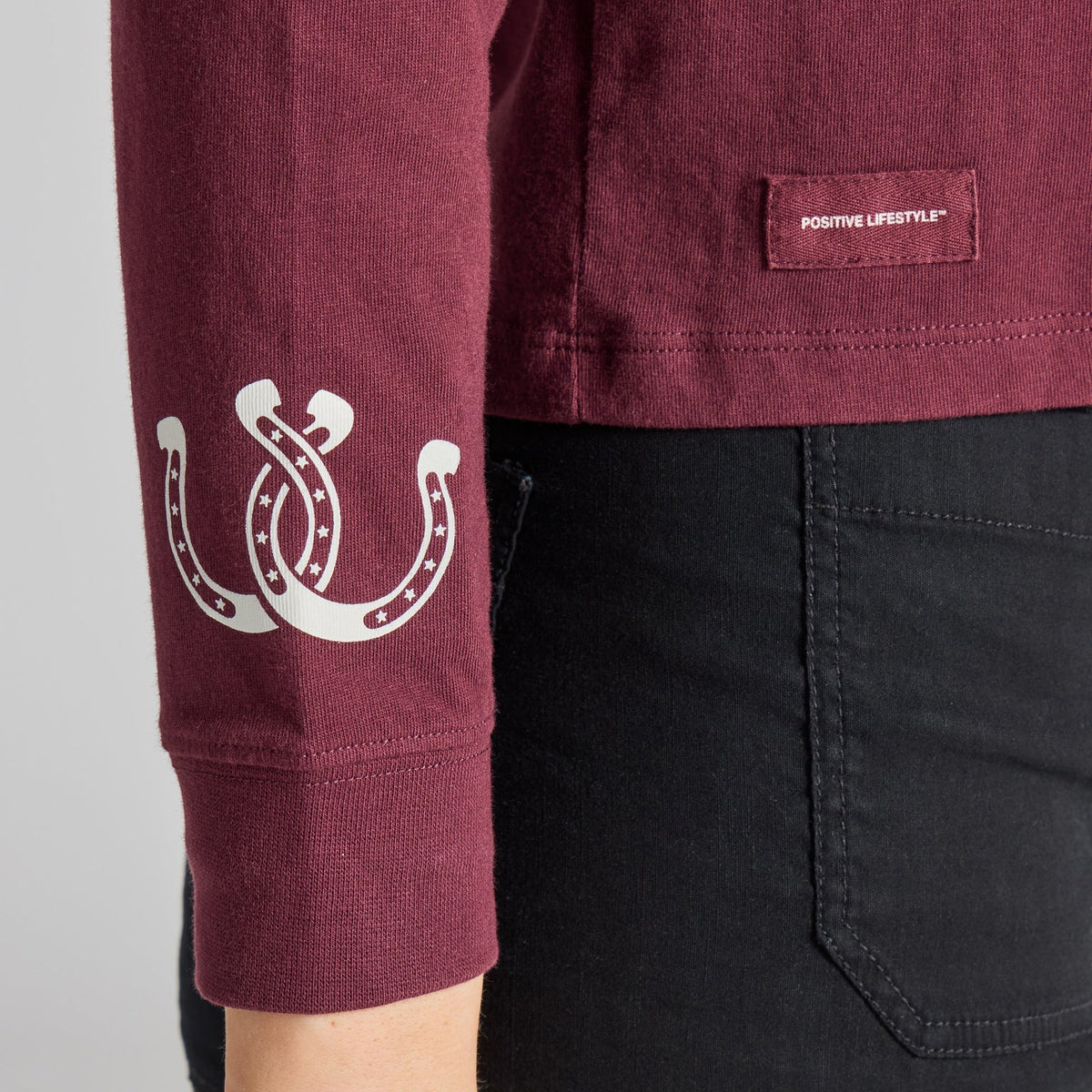 Life is Good W LS Crusher Boxy Double Horseshoe Tee DEEP BURGUNDY