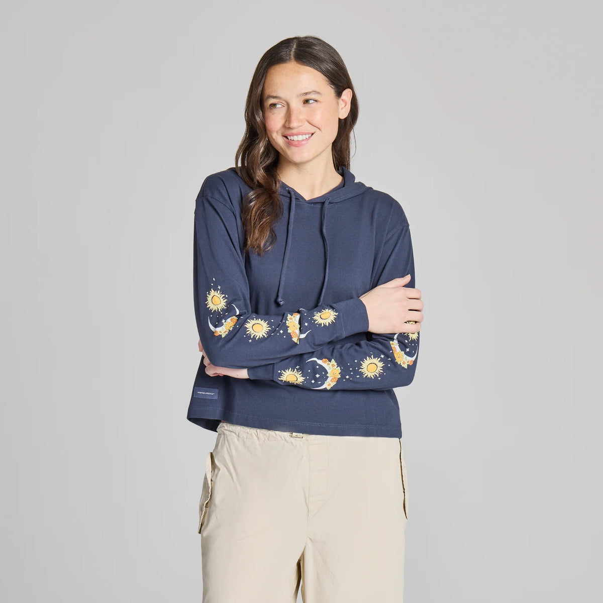 Life is Good W Crusher Boxy Hoodie Autumn Celestial Moon INKWELL BLUE