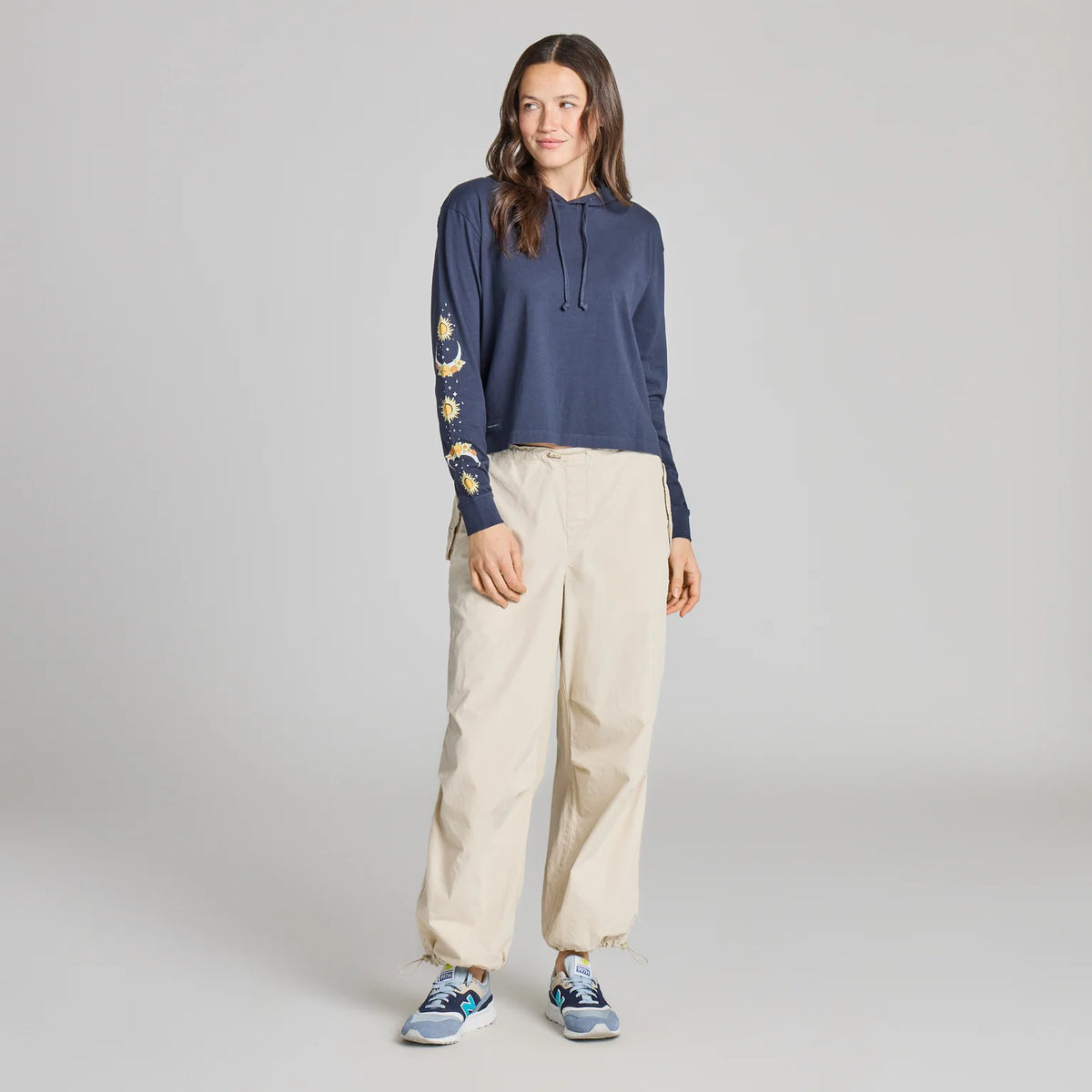 Life is Good W Crusher Boxy Hoodie Autumn Celestial Moon INKWELL BLUE