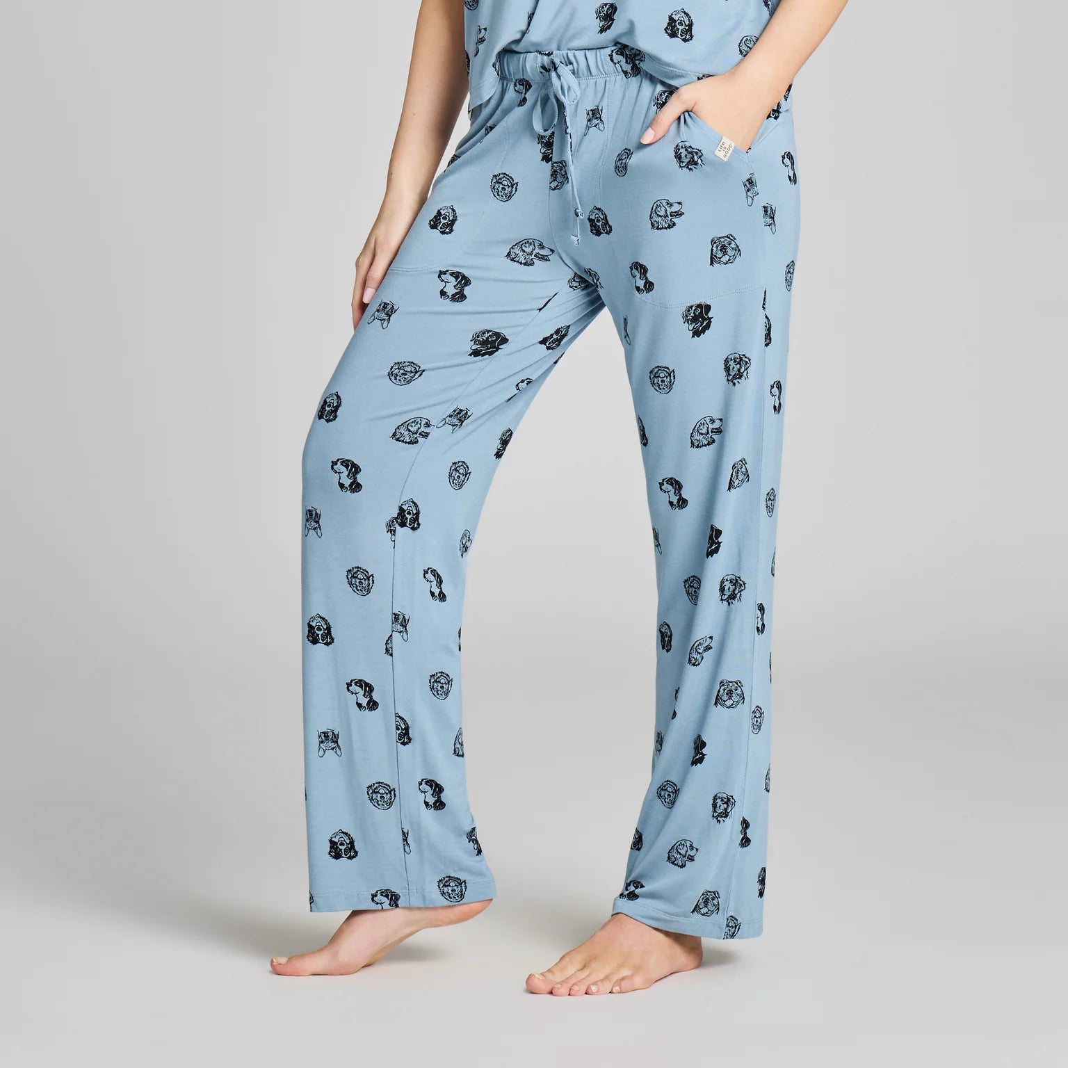 Life is Good W Sleep Pant Dog Portrait Pattern SLATE BLUE