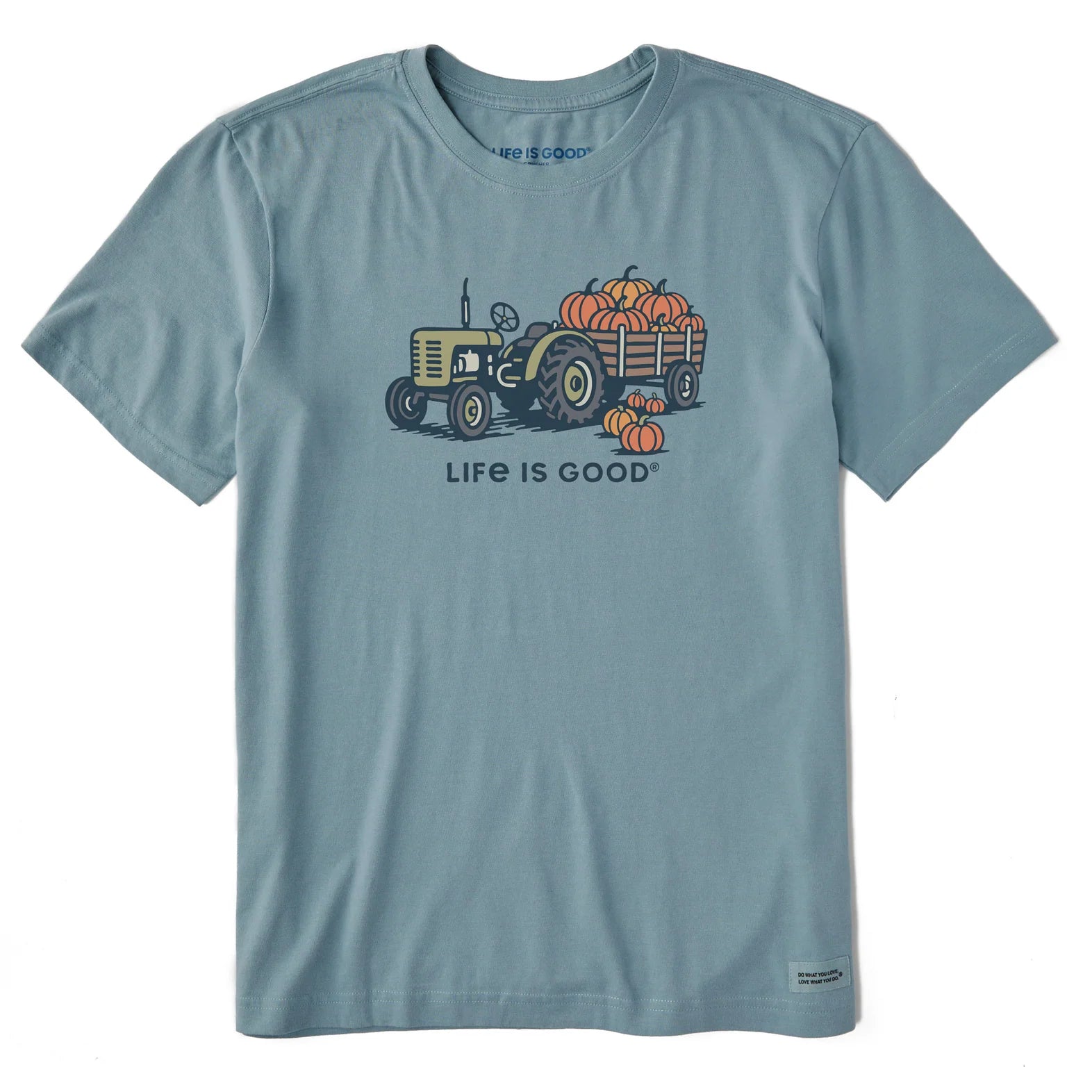 Life is Good M SS Crusher Tractor of Pumpkin Tee SMOKE