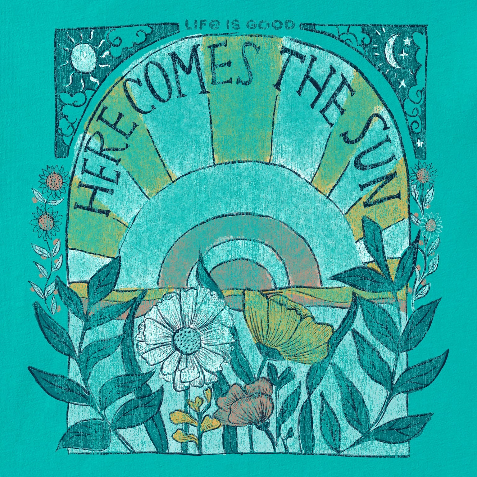 Life is Good W SS Crusher Here Comes The Sun Tee TURQUOISE GREEN