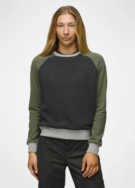 prAna W Cozy Up Crew Sweatshirt RYE GREEN BLOCK