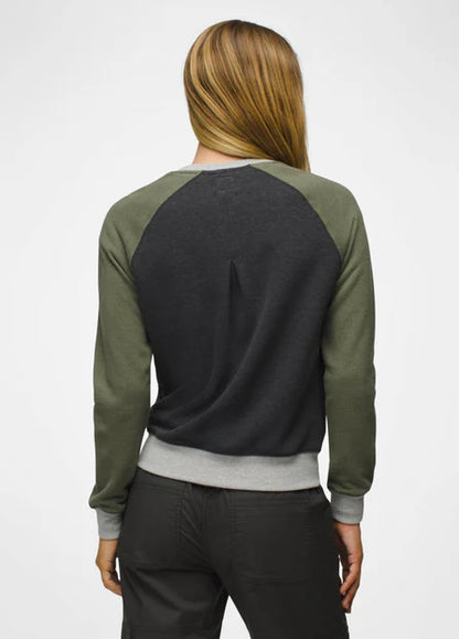 prAna W Cozy Up Crew Sweatshirt RYE GREEN BLOCK