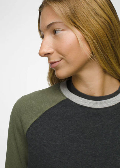 prAna W Cozy Up Crew Sweatshirt RYE GREEN BLOCK