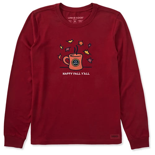 Life is Good W LS Crusher Tee Happy Fall Y'all ADIRONDACK RED