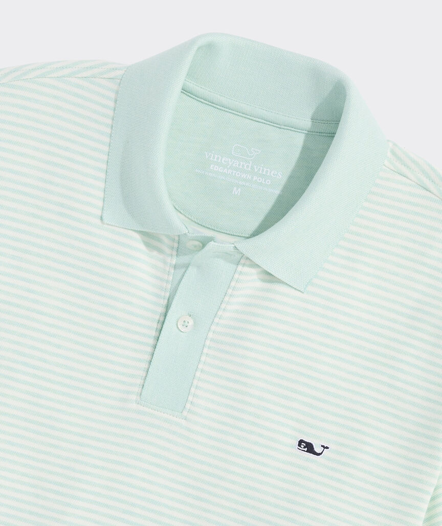 Vineyard Vines M SS Stripe Edgartown Pique Polo AQUA HAZE