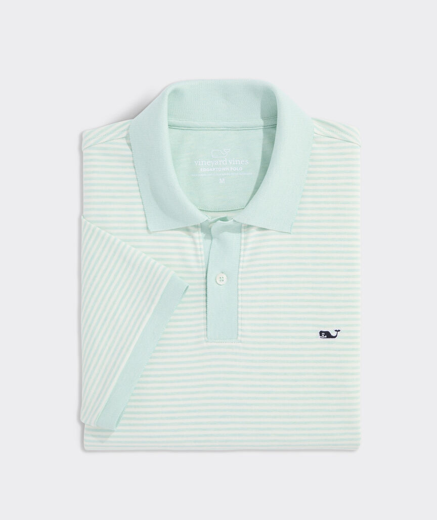 Vineyard Vines M SS Stripe Edgartown Pique Polo AQUA HAZE