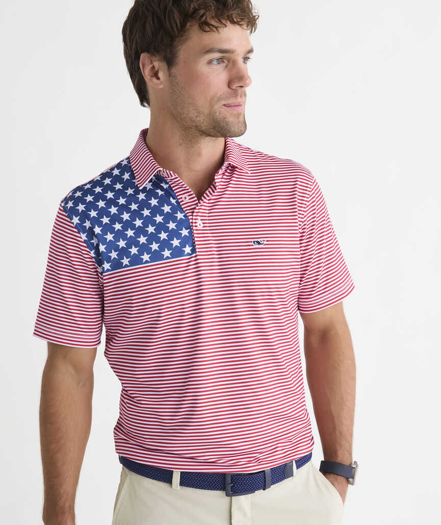 Vineyard Vines M American Flag Sankaty Polo RED