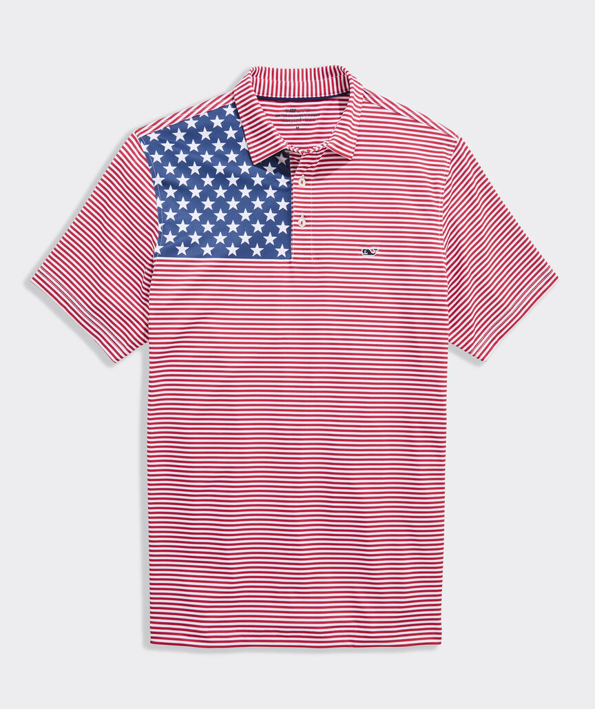 Vineyard Vines M American Flag Sankaty Polo RED