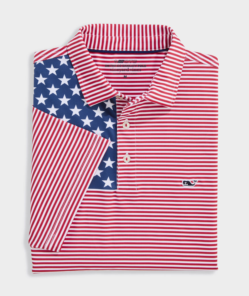 Vineyard Vines M American Flag Sankaty Polo RED