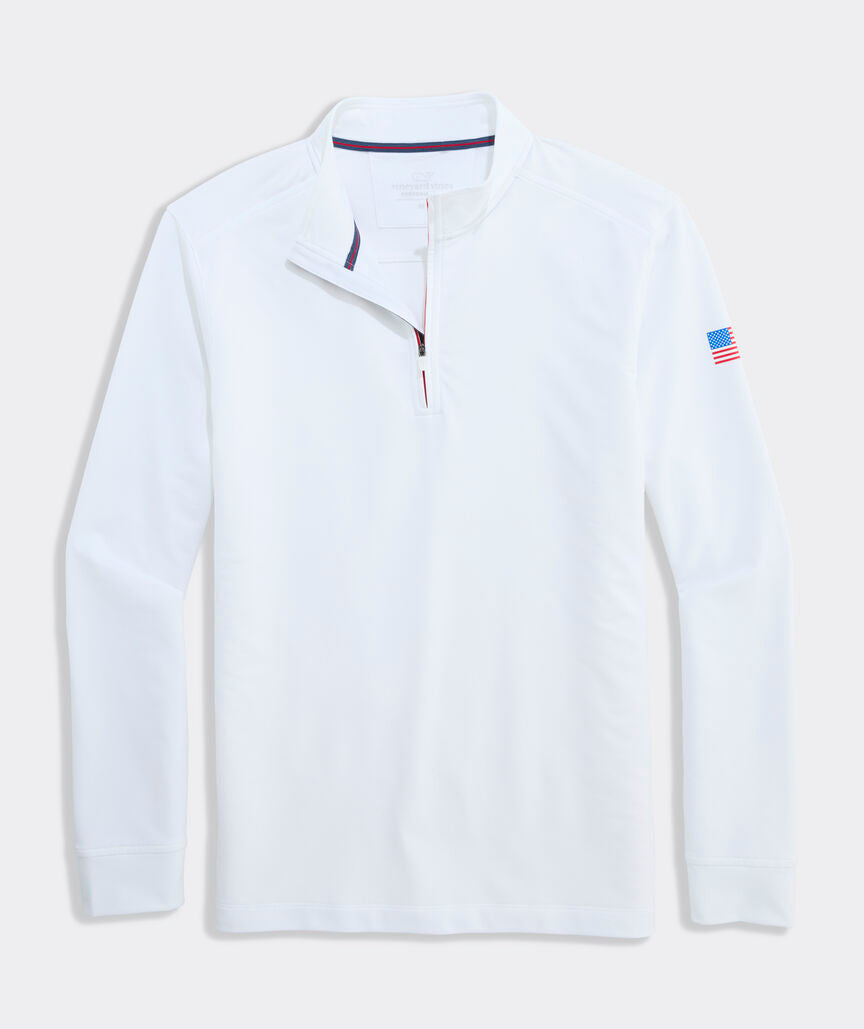 Vineyard Vines M Performance Clubhouse 1/4 Zip AMERICANA WHITE