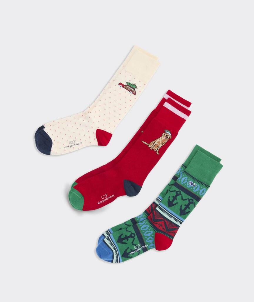 Vineyard Vines M Holiday Icon 3 Pack Socks MULTI