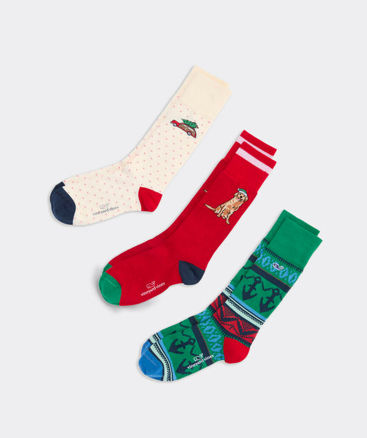 Vineyard Vines M Holiday Icon 3 Pack Socks MULTI