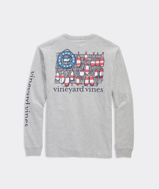 Vineyard Vines M LS USA Buoys Tee GREY HEATHER