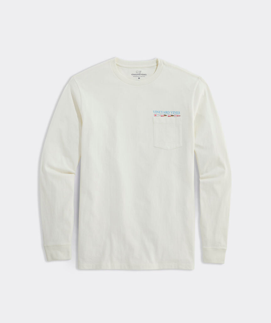Vineyard Vines M LS Edgar Lighthouse Pocket Tee MARSHMALLOW