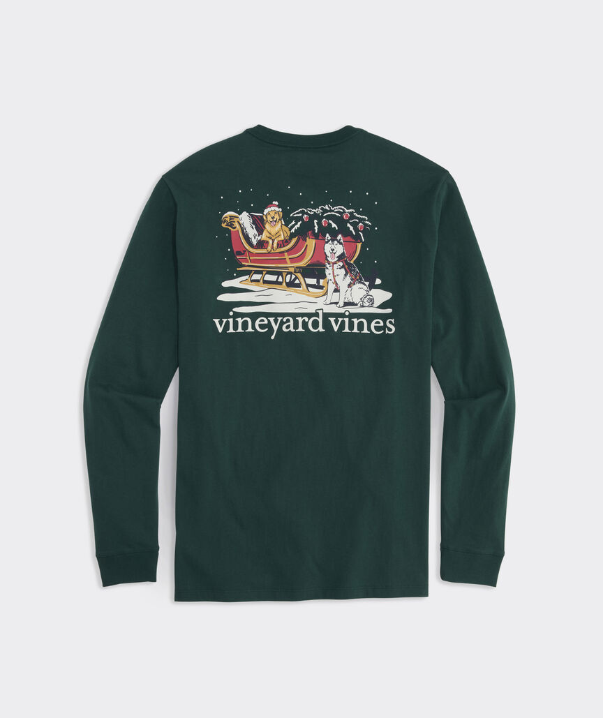 Vineyard Vines M LS Sleigh Dogs Tee CHARLESTON GREEN