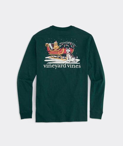 Vineyard Vines M LS Sleigh Dogs Tee CHARLESTON GREEN