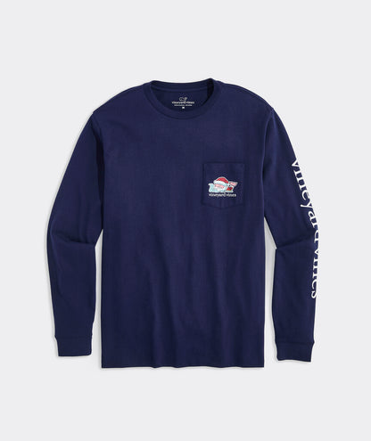 Vineyard Vines M LS Santa's List Whale Tee NAUTICAL NAVY