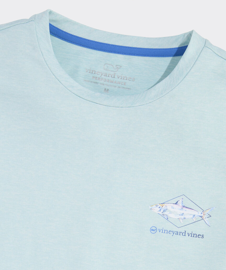 Vineyard Vines M LS Painted Bonefish Performance Tee AQUA HAZE HEATHER