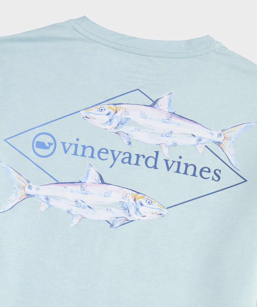 Vineyard Vines M LS Painted Bonefish Performance Tee AQUA HAZE HEATHER