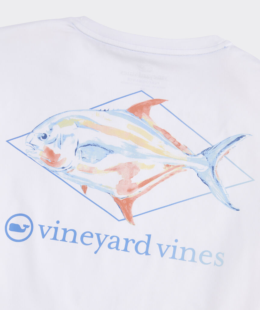 Vineyard Vines M LS Painted Permit Fish Performance Tee WHITE CAP