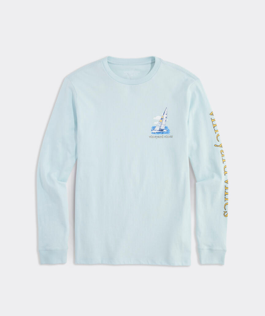 Vineyard Vines M LS Painted Sailboat Race Tee PALE SKY