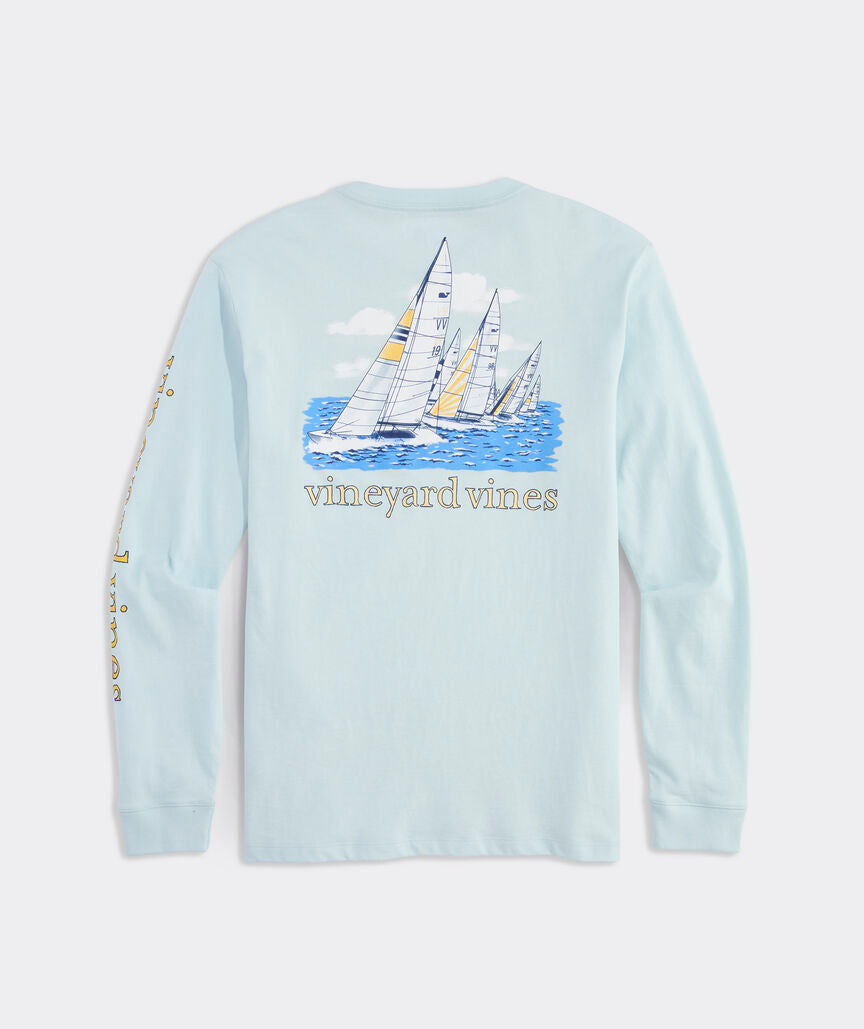 Vineyard Vines M LS Painted Sailboat Race Tee PALE SKY