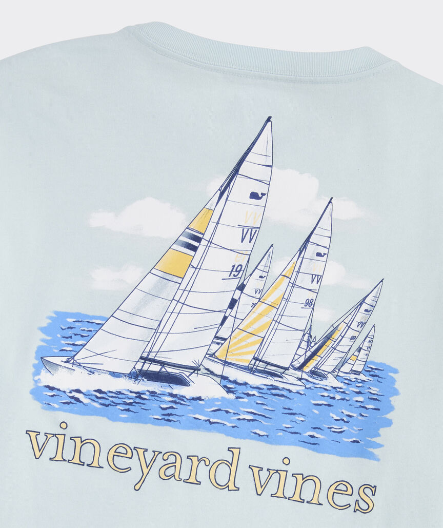 Vineyard Vines M LS Painted Sailboat Race Tee PALE SKY