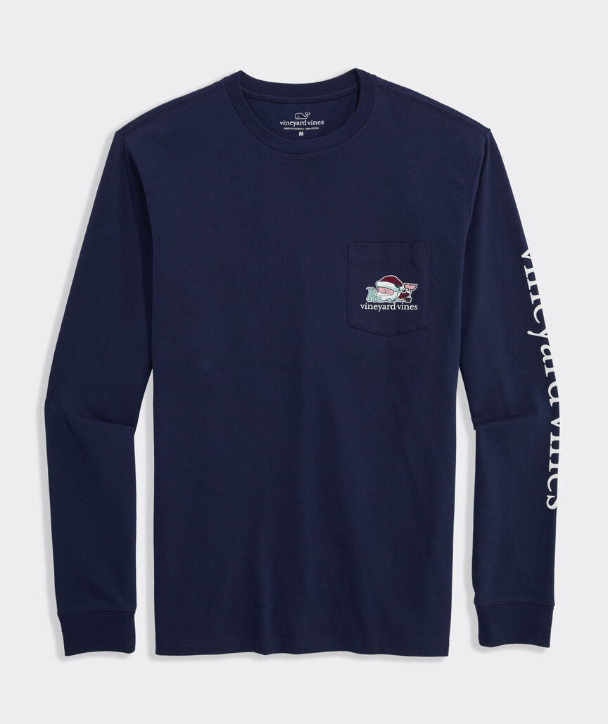 Vineyard Vines M LS Santa Whale List Tee NAUTICAL NAVY