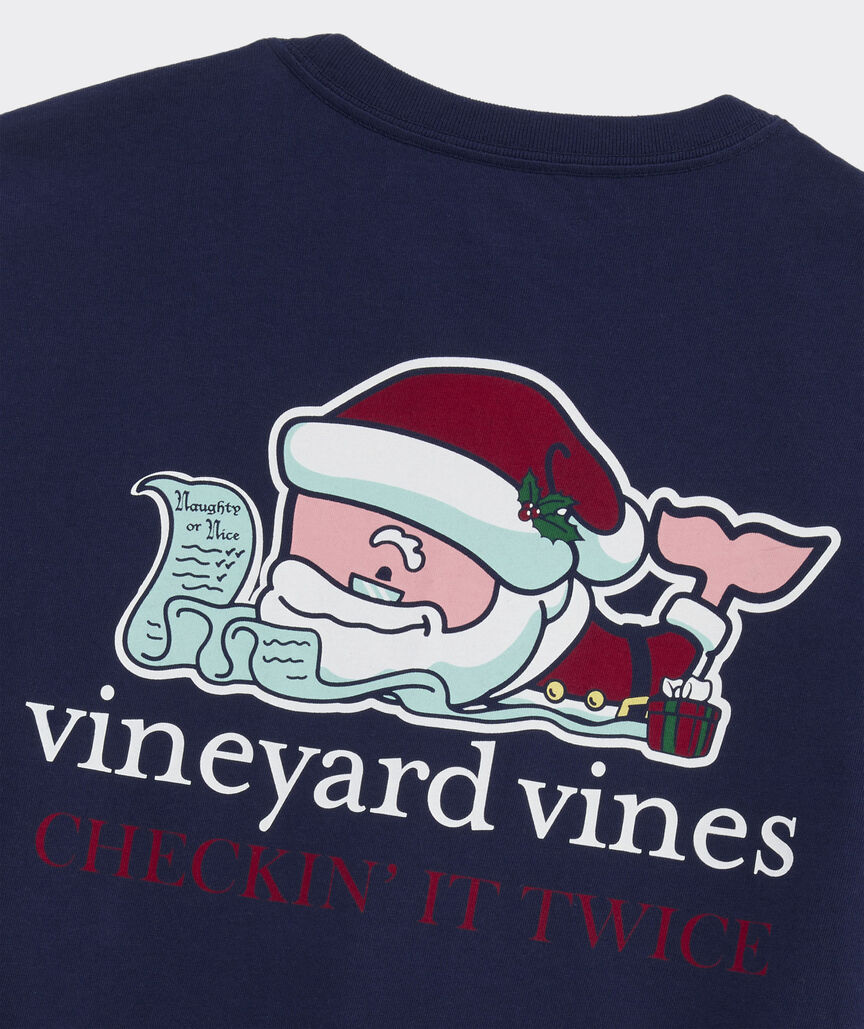 Vineyard Vines M LS Santa Whale List Tee NAUTICAL NAVY