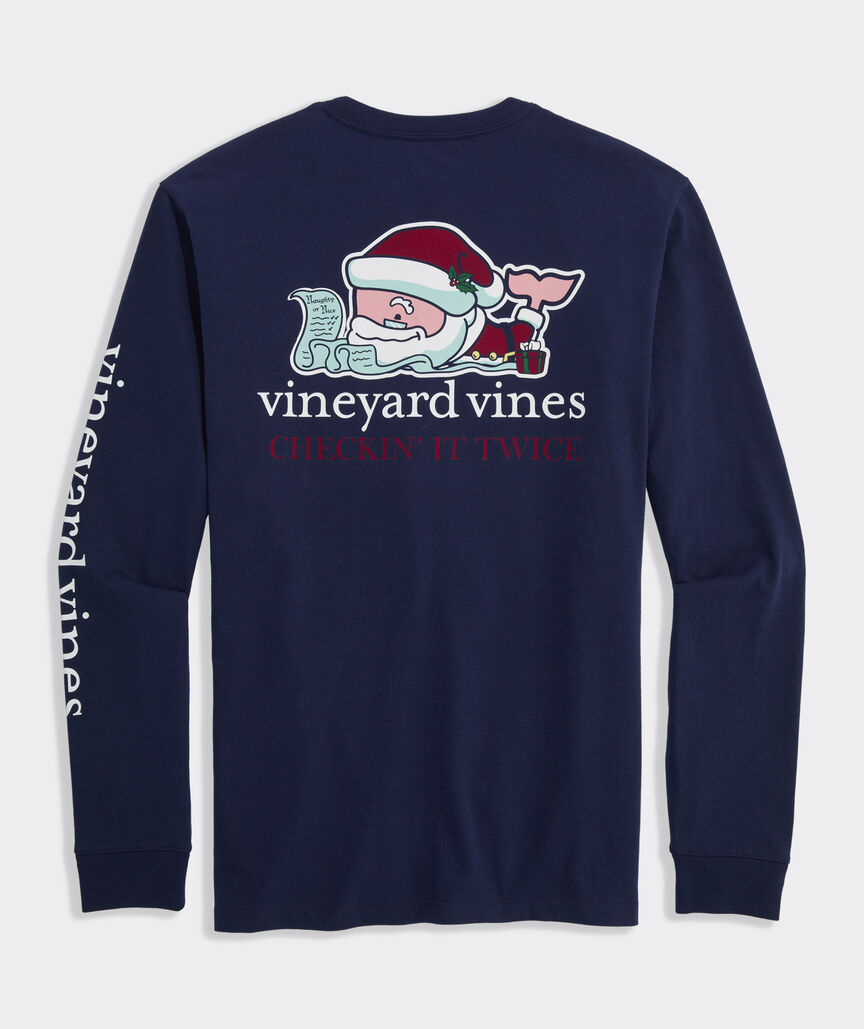 Vineyard Vines M LS Santa Whale List Tee NAUTICAL NAVY